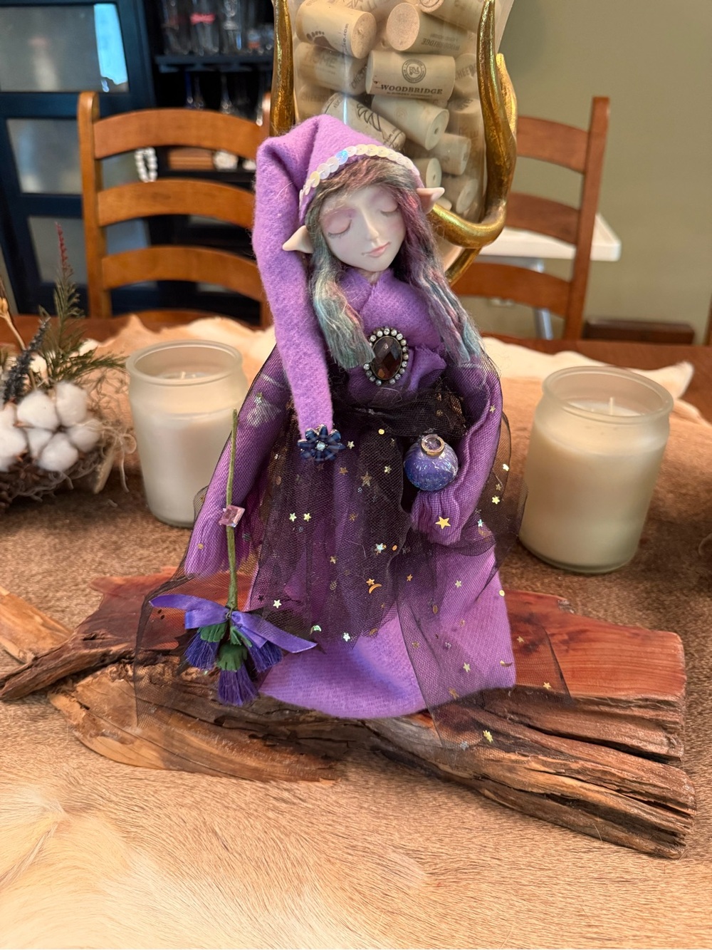 Handcrafted Purple Fairy Elf Figurine Home Art Décor